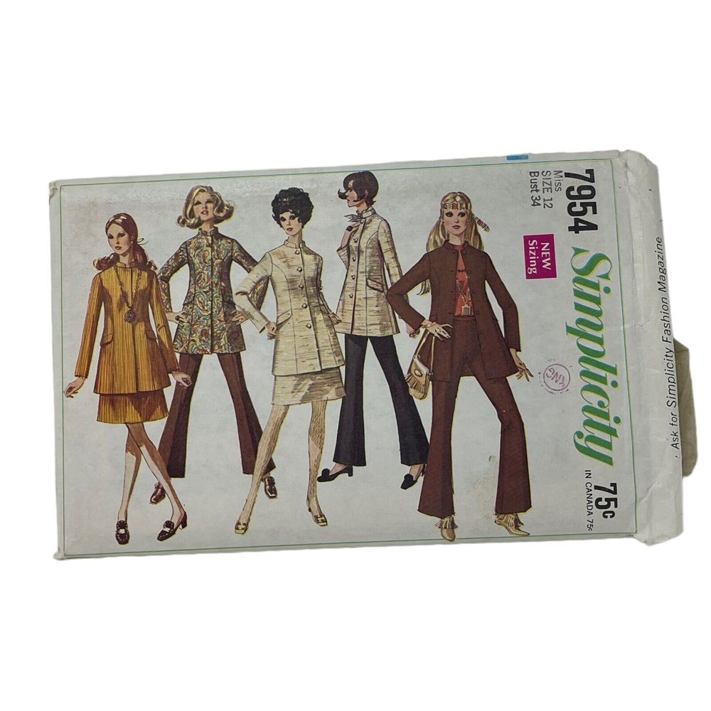 Vintage 60's Simplicity 7954 NEHRU JACKET BELL BOTTOMS Sewing Pattern Women 12